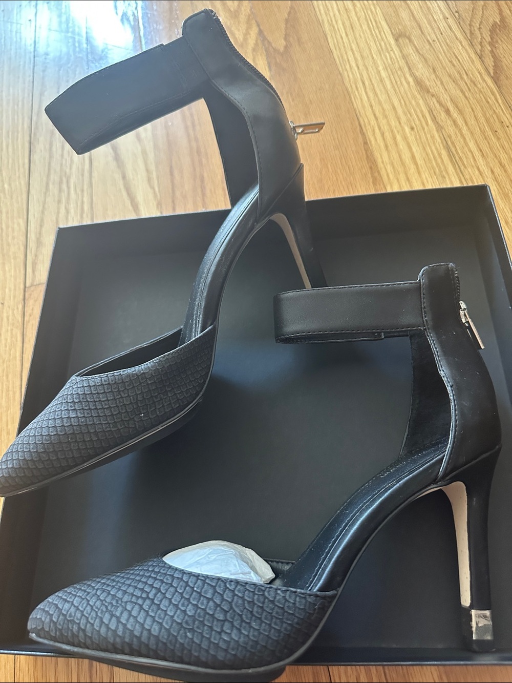 Calvin Klein Black Pointed-Toe Ankle Strap Heels